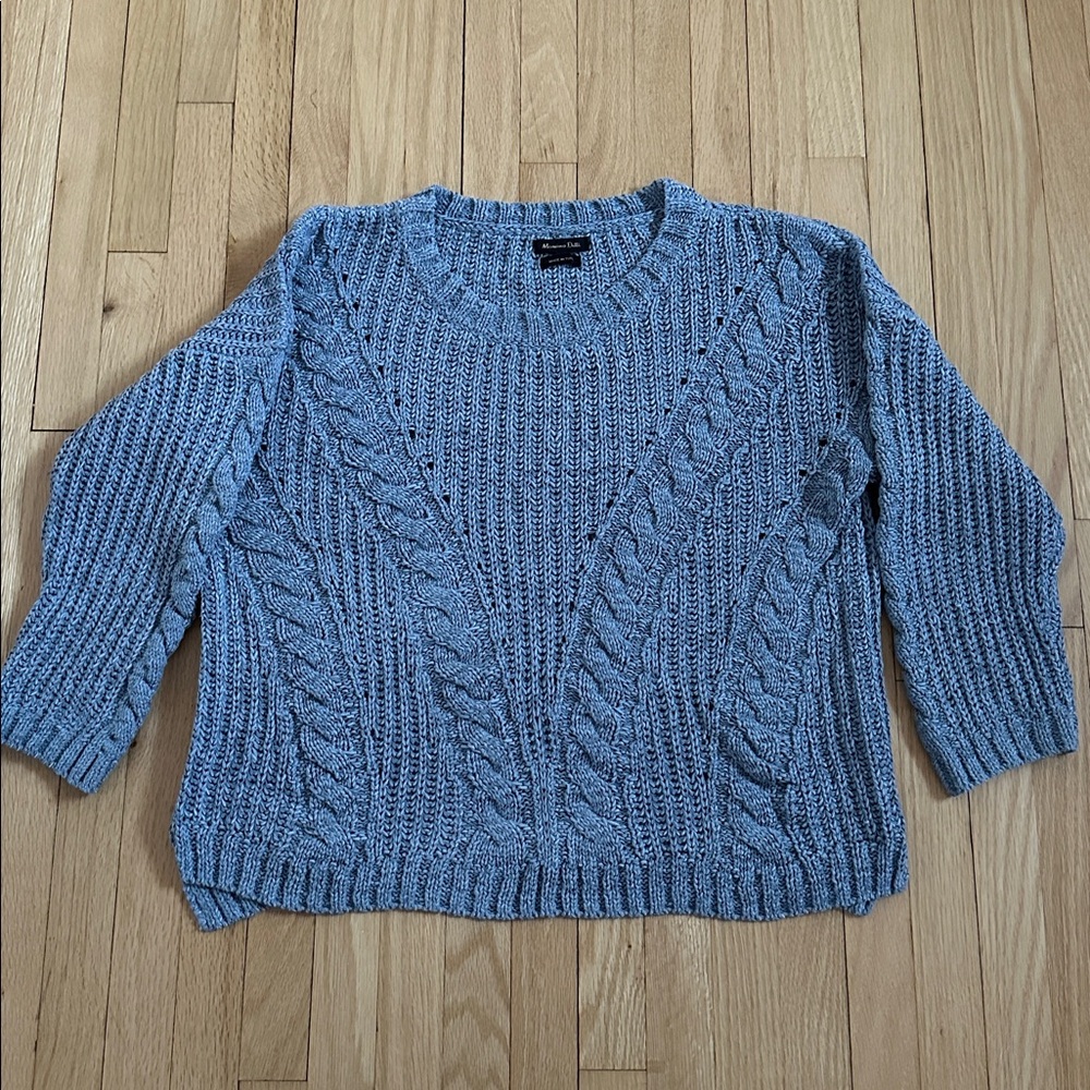 5 for $25 // Massimo Dutti light blue 3/4 sleeves knit fisherman sweater medium - Picture 2 of 7
